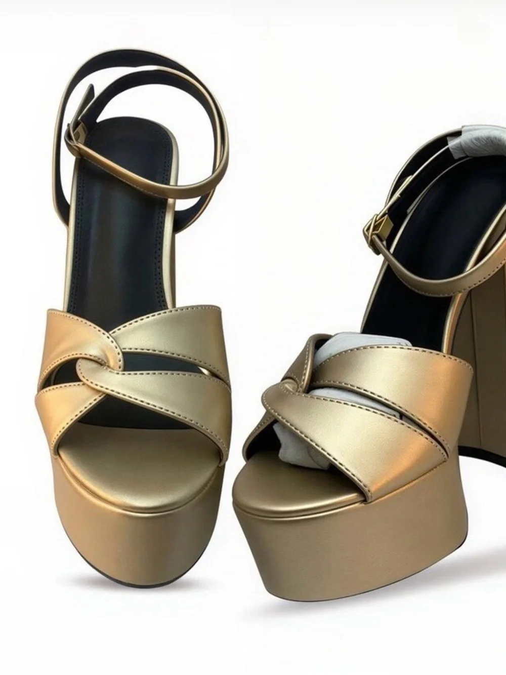 PrettyLittleThing Metallic Gold Block Platform Sandals